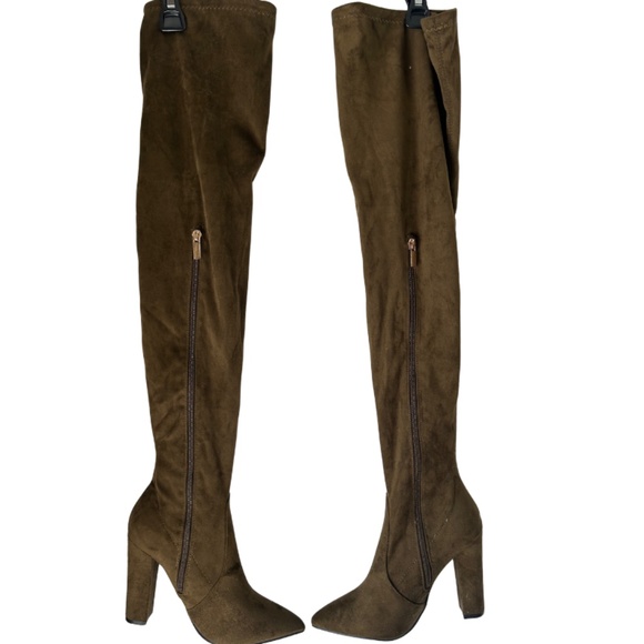 ***NWOT*** Thigh-High Olive Velvet Boots – High Heel & Inside Zipper - Picture 3 of 4